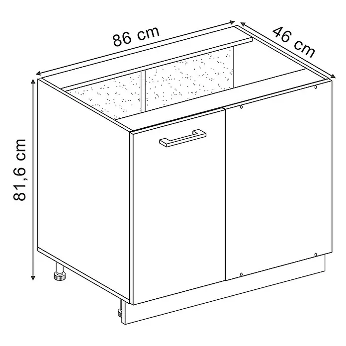 Vicco Schrankküche R-Line Artisan-Eiche ohne Arbeitsplatte - Artisan-Eiche, Eckunterschrank 86 cm - Küchenunterschrank mit zwei Türen und verstellbaren Füßen, B 86 cm x T 46 cm x H 81,6 cm.