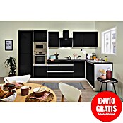 Respekta Premium Cocina esquinera (345 x 172 cm, Con dispositivos eléctricos, Negro de alto brillo)