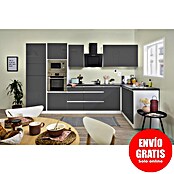 Respekta Premium Cocina esquinera (345 x 172 cm, Con dispositivos eléctricos, Gris de alto brillo)