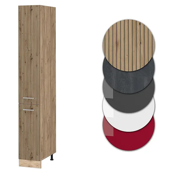 Vicco Schrankküche R-Line Artisan-Eiche - Artisan-Eiche, Apothekerhochschrank 30 cm - Hoher Holzschrank mit gerillter Front und Farbmuster zur Auswahl.