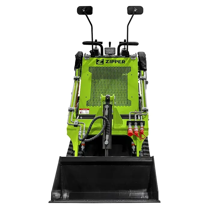 Zipper Kompaktlader ZI-MKL620 - 7,1 W, Traglast: 180 kg - Hellgrüner Kompaktlader mit schwarzer Schaufel, Frontansicht.