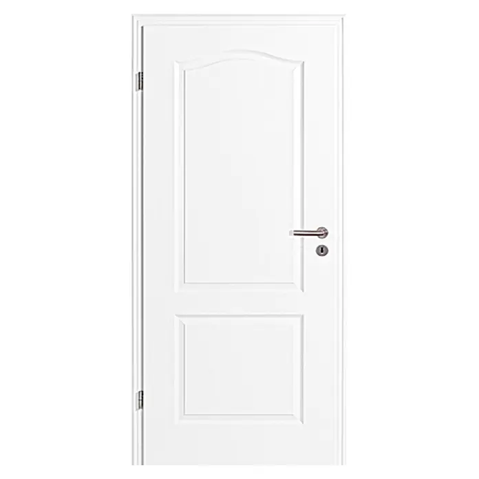 Kilsgaard Zimmertür 20/02-B - 735 x 1.985 mm, DIN Anschlag: Links, Weiß lackiert, ähnlich RAL 9010, Vollspan - Weiße Innentür mit silbernem Türgriff und Schloss, ideal für moderne Wohnräume, die Funktionalität und schlichtes Design vereinen.