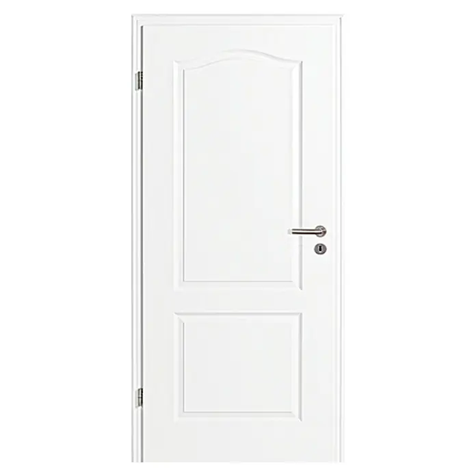 Kilsgaard Zimmertür 20/02-B - 610 x 1.985 mm, DIN Anschlag: Links, Weiß lackiert, ähnlich RAL 9010, Vollspan - Weiße Innentür mit silbernem Türgriff und Schloss, ideal für moderne Wohnräume, die Funktionalität und schlichtes Design vereinen.