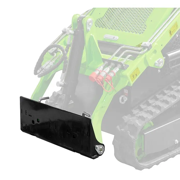 Zipper Kompaktlader ZI-MKL620 - 7,1 W, Traglast: 180 kg - Schwarzes Schneeräum-/Planierblatt-Anbaugerät für einen Kompaktlader.