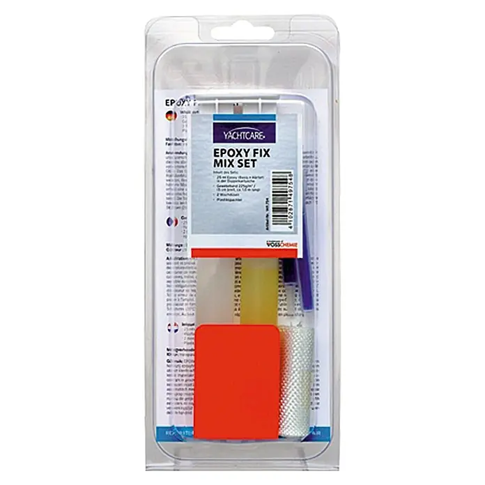 Yachtcare 2K-Epoxidharzkleber 2K-Epoxidharzkleber - 25 ml - Ein YACHTCARE Epoxy Fix Mix Set in einer transparenten Verpackung. Perfekt für schnelle Reparaturen an Booten und anderen wasserfesten Anwendungen.
