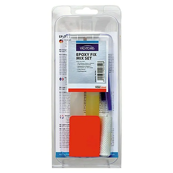 Yachtcare 2K-Epoxidharzkleber 2K-Epoxidharzkleber - 25 ml - Ein YACHTCARE Epoxy Fix Mix Set in einer transparenten Verpackung. Perfekt für schnelle Reparaturen an Booten und anderen wasserfesten Anwendungen.