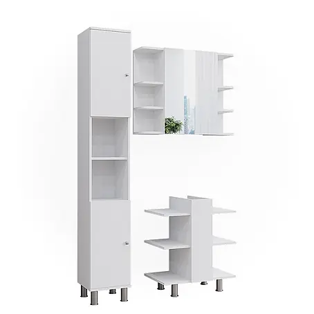 Vicco  Badmöbel-Set Fynn Weiß 3 Teile, mit Hochschrank