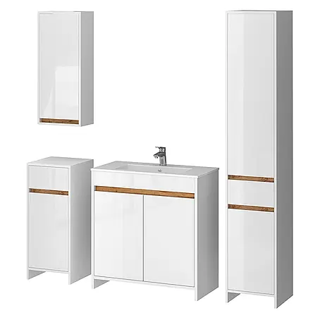 Vicco  Badmöbel-Set Lemgo Weiß Hochglanz 5er-Set