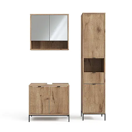 Vicco  Badmöbel-Set Eliza Viking Oak 3 Teile, mit Hochschrank