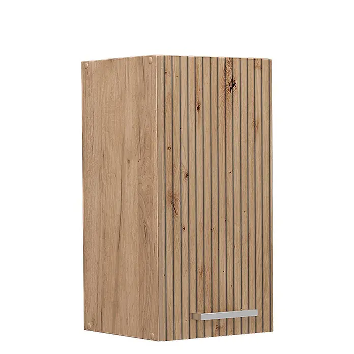Vicco Schrankküche R-Line Artisan-Eiche - Artisan-Eiche, Hängeschrank 30 cm - Schrank in heller Eichenoptik mit Lamellentür und silbernem Griff.