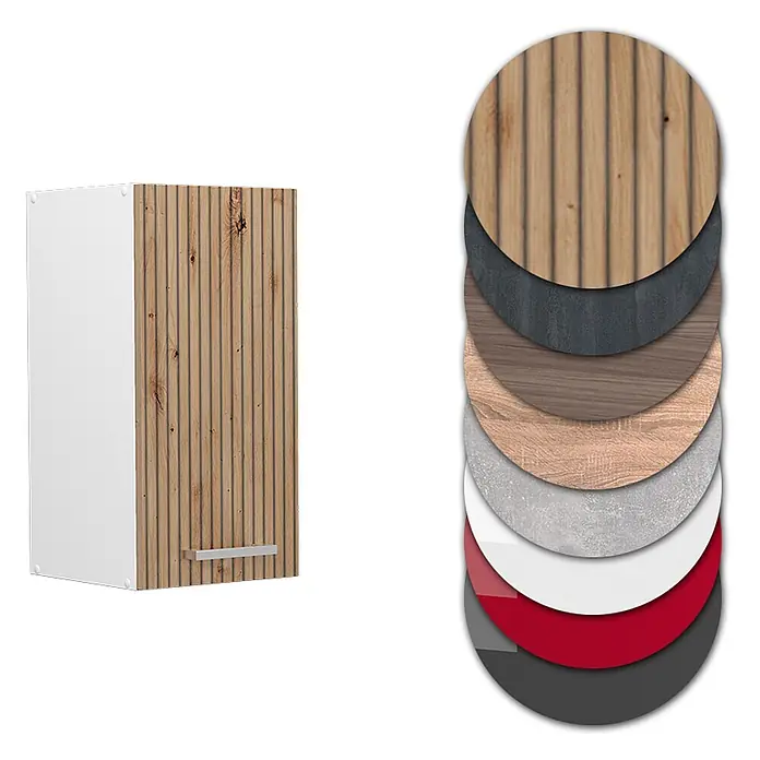 Vicco Schrankküche R-Line Artisan-Eiche - Artisan-Eiche, Hängeschrank 30 cm - Küchenschrank mit Lamellenholztür und Materialmustern.