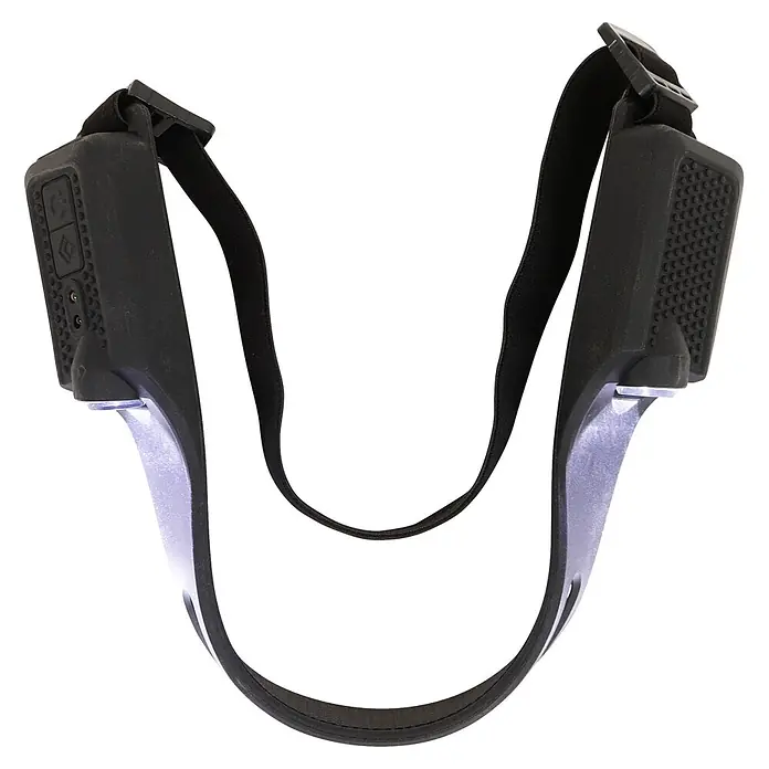 Stirnlampe TYZON mit LED-Lichtband - 35 lm - 283 lm - Schwarze, flexible Nackenleuchte mit verstellbaren Bändern und hellen LEDs für freihändige Beleuchtung.