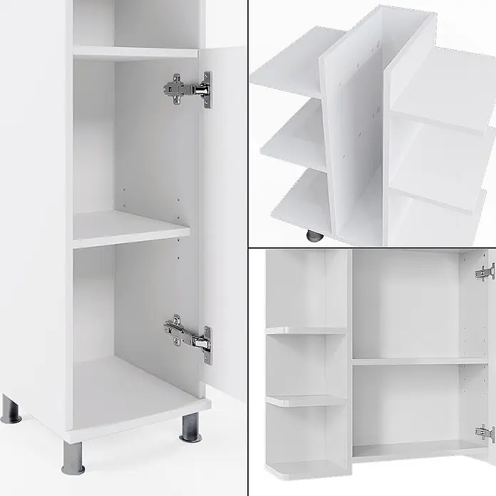 Vicco Badmöbel-Set Fynn Weiß 3 Teile, mit Midischrank - Gesamtbreite Badmöbel: 90 cm, Weiß, Matt - Weißer Lagerschrank mit verstellbaren Einlegeböden und integrierter schwenkbarer Inneneinteilung.