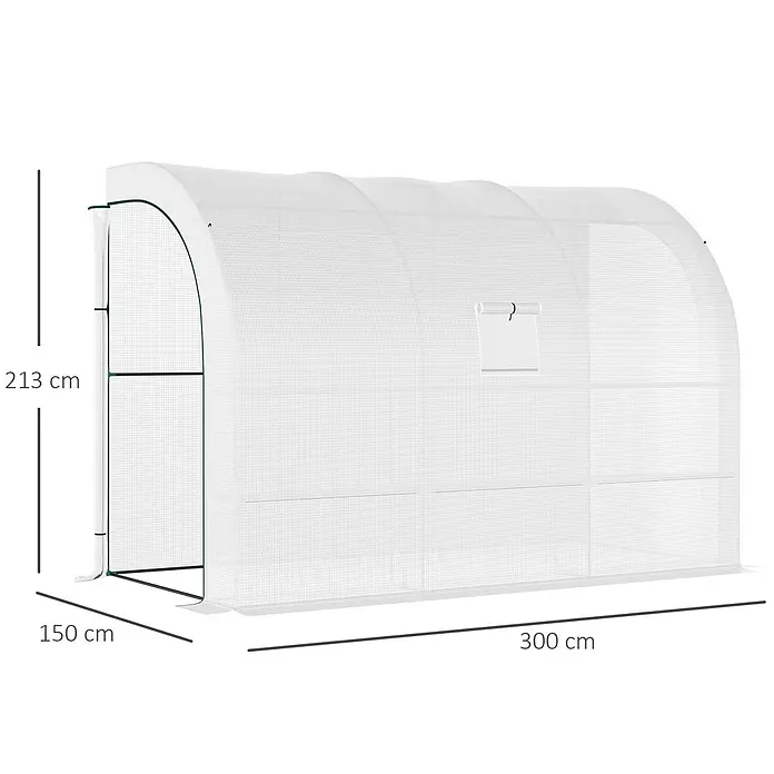 Outsunny Gewächshaus - 300 x 150 cm, Material Seitenwand: Kunststoff, 0,3 mm, Weiß - Weißes Tunnelgewächshaus mit grünem Rahmen, Maße: 213 cm hoch, 150 cm breit, 300 cm lang.