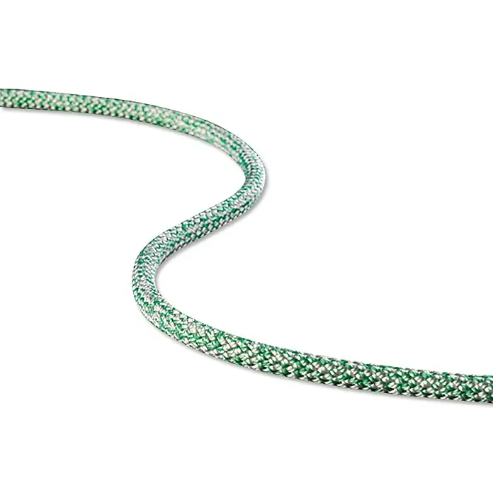 Robline Cuerda multiusos por metros Sirius 500 - Diámetro: 8 mm, Poliéster, Azul marino / Plata - Cuerda trenzada verde y plateada sobre un fondo blanco. Ideal para escalada, montañismo o aplicaciones de seguridad.