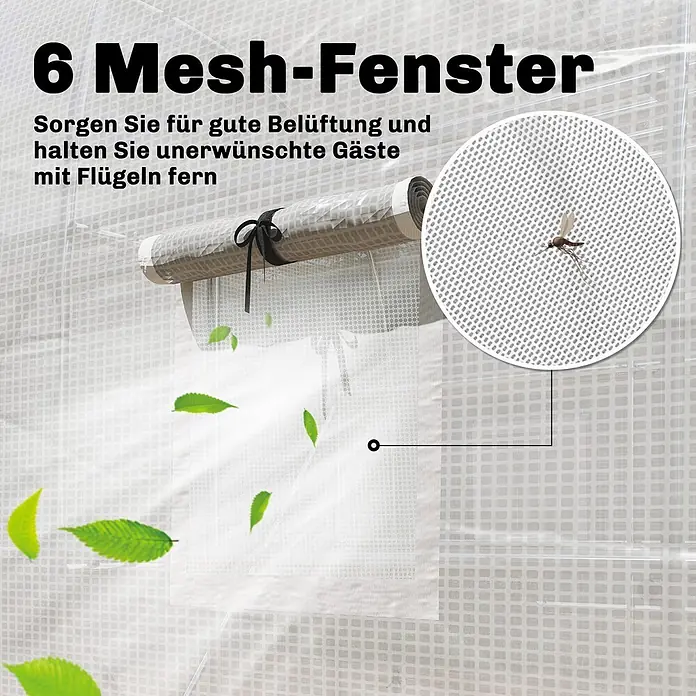 Outsunny Gewächshaus - 198 x 275 cm, Material Seitenwand: Kunststoff, 0,5 mm, Weiß - Weißes Mesh-Fenster am Gewächshaus für optimale Belüftung und Schutz vor geflügelten Schädlingen.