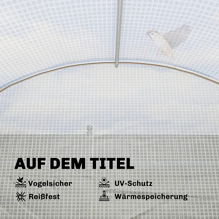 Outsunny Gewächshaus - 198 x 275 cm, Material Seitenwand: Kunststoff, 0,5 mm, Weiß - Transparente Gitterfolie, vogelsicher, reißfest, UV-geschützt und wärmespeichernd.