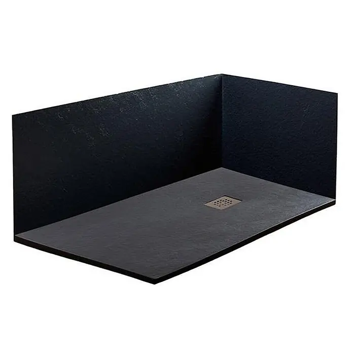 FRASCIO New Tecnology Duschwanne Duschwanne - L x B: 1.600 x 1.200 mm, Verbundwerkstoff, Schwarz - Schwarze Duschwanne in Schieferoptik mit passenden integrierten Rückwänden und quadratischem Abfluss.