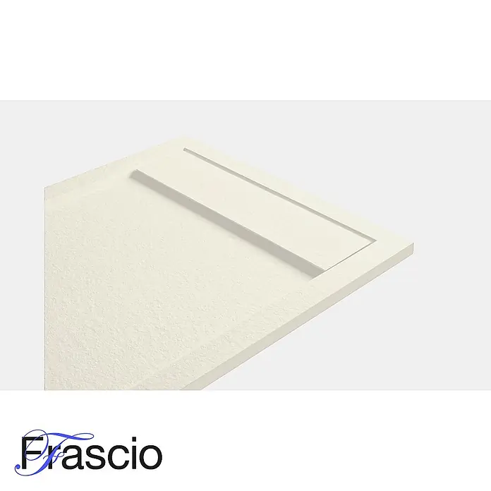 FRASCIO New Tecnology Duschwanne Duschwanne - L x B: 1.600 x 800 mm, Verbundwerkstoff, Braun - Creme-farbene texturierte Duschwanne mit integrierter rechteckiger Ablaufrinne.