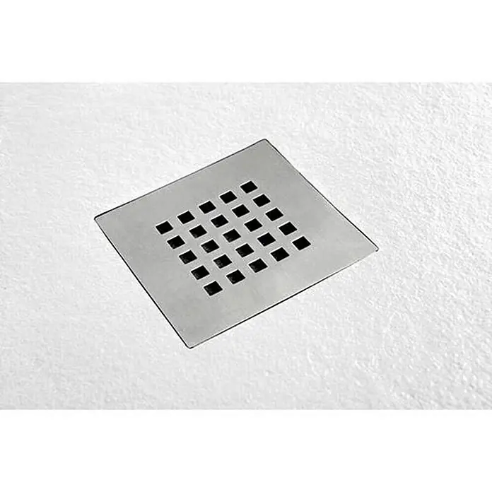 FRASCIO New Tecnology Duschwanne Duschwanne - L x B: 1.100 x 1.200 mm, Verbundwerkstoff, Weiß - Quadratischer Duschablaufrost aus Metall mit Gitter aus kleinen quadratischen Löchern.