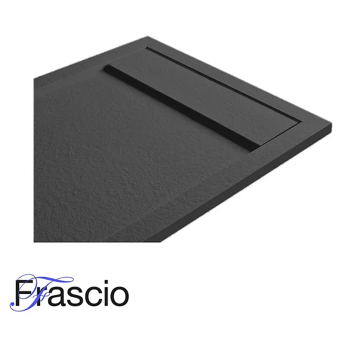 FRASCIO New Tecnology Duschwanne Duschwanne - L x B: 1.650 x 900 mm, Verbundwerkstoff, Braun - Dunkelgraue, texturierte Duschwanne mit integriertem Abflusskanal.