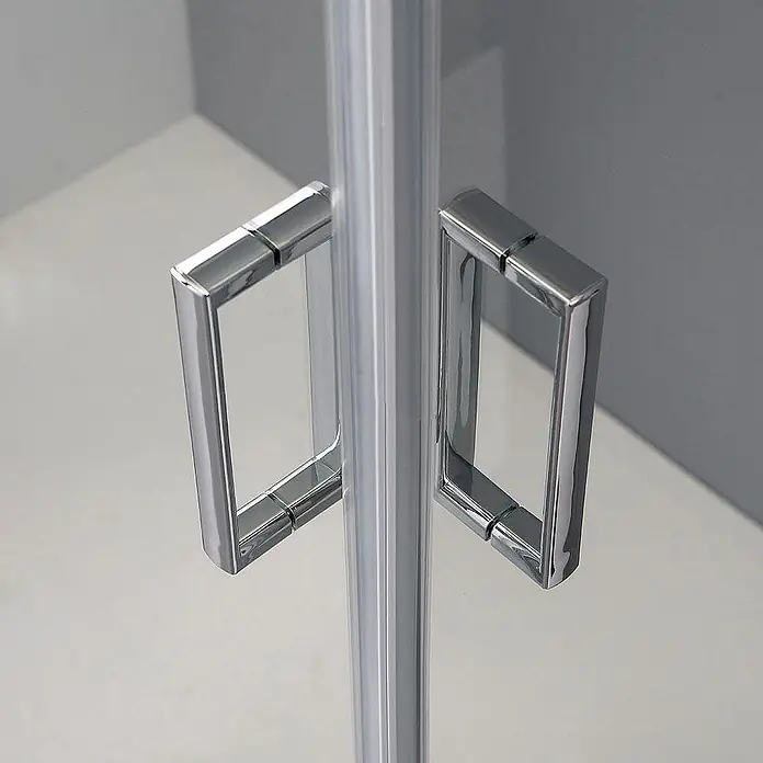Kiamami Valentina Eckdusche - 700 x 700 x 1.850 cm, Transparent, Stärke: 6 mm - Paar polierte Chrom-Quadrat-Duschkabinentürgriffe für Glas.