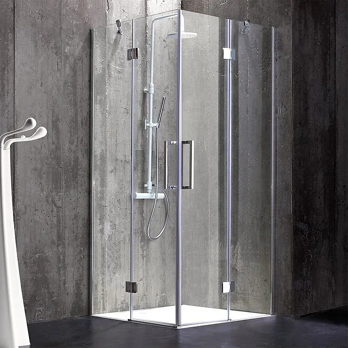 Kiamami Valentina Eckdusche - 70 x 70 x 190 cm, Transparent, Stärke: 6 mm - Eckduschkabine mit klaren Glaspaneelen, weißer Duschwanne und Duschsystem.