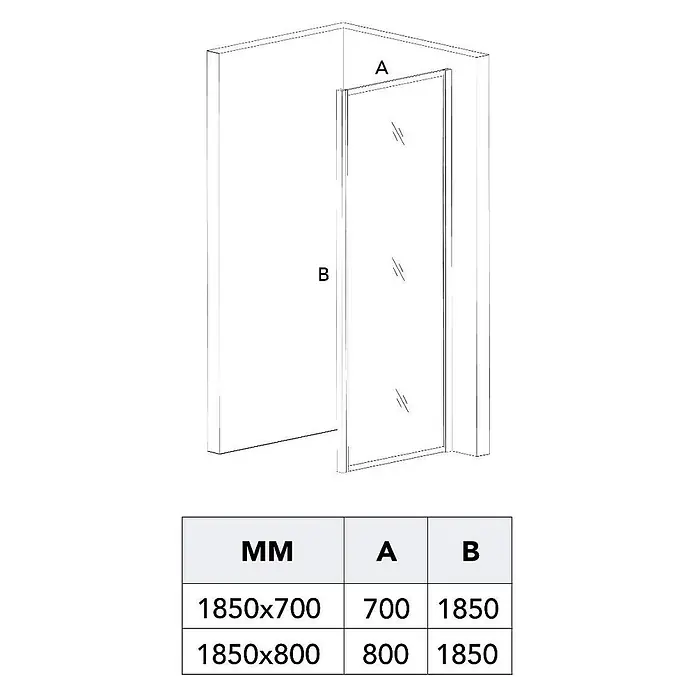 Kiamami Valentina Eckdusche - 800 x 800 x 1.850 cm, Farblos, Stärke: 6 mm - Duschkabine mit klarer Glastür und weißer Seitenwand, inklusive Maßtabelle.