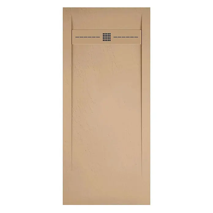 Poalgi Duschwanne Gneis - L x B: 120 x 80 cm, Verbundwerkstoff, Beige - Beigefarbene, texturierte Duschwanne mit linearer Ablaufrinne.