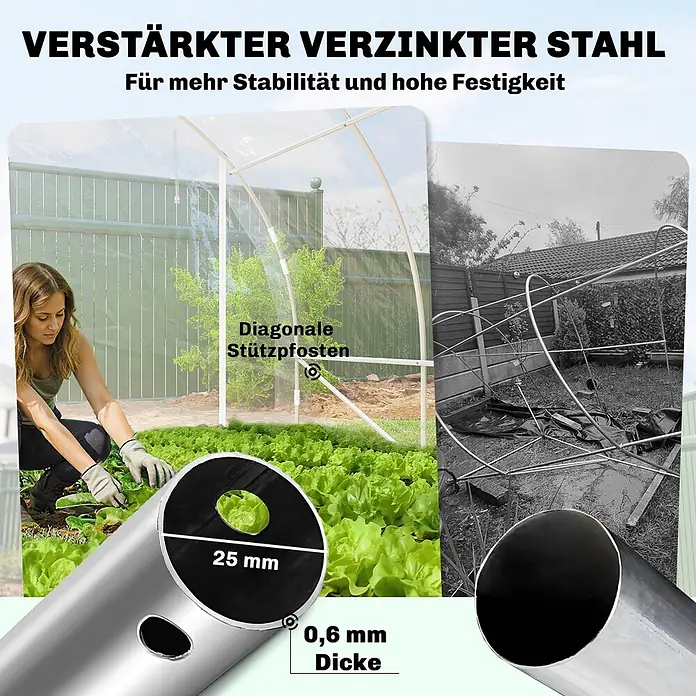 Outsunny Gewächshaus - 297 x 395 cm, Material Seitenwand: Kunststoff, 0,6 mm, Transparent - Verstärktes verzinktes Stahlrohr (25 mm Durchmesser, 0,6 mm dick) für stabile Gewächshausrahmen.