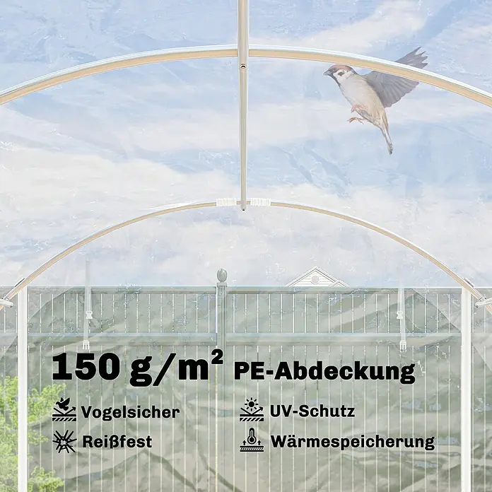 Outsunny Gewächshaus - 297 x 395 cm, Material Seitenwand: Kunststoff, 0,6 mm, Transparent - Transparente 150 g/m² PE-Abdeckung für Gewächshäuser, vogelsicher, UV-geschützt, reißfest und wärmespeichernd.