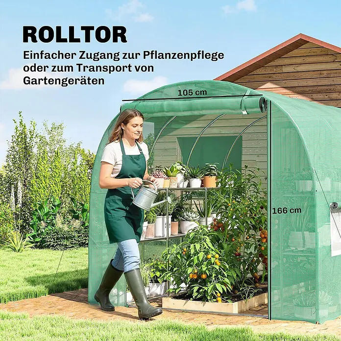 Outsunny Gewächshaus - 198 x 275 cm, Material Seitenwand: Kunststoff, 0,5 mm, Grün - Grünes Folien-Gewächshaus mit Rolltor (105x166 cm) für einfachen Zugang zur Pflanzenpflege.