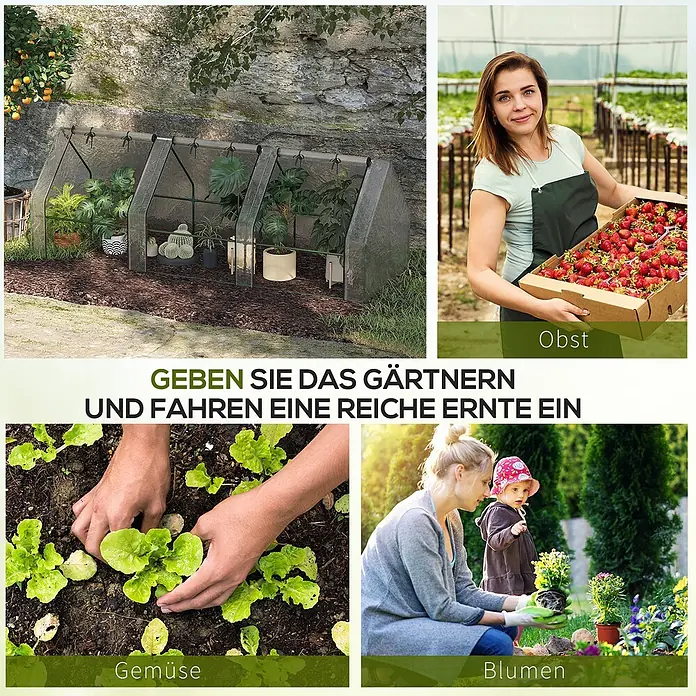 Outsunny Gewächshaus - 270 x 90 cm, Material Seitenwand: Kunststoff, 0,3 mm, Grün - Ein transparentes, modulares Frühbeet schützt verschiedene Pflanzen im Garten und ermöglicht längere Anbausaisons für reiche Ernten.