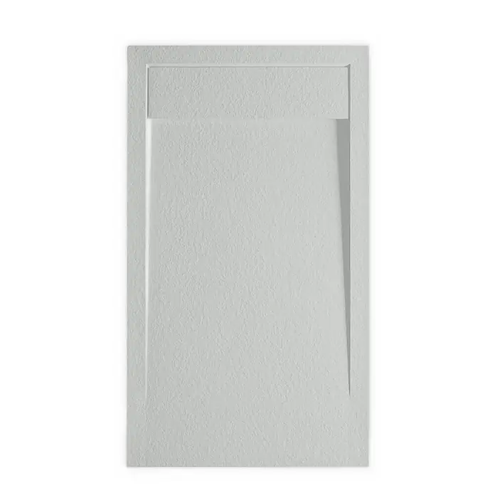 FRASCIO New Tecnology Duschwanne Duschwanne - L x B: 1.750 x 900 mm, Verbundwerkstoff, Braun - Hellgraue rechteckige Duschwanne mit strukturierter Oberfläche und integrierter linearer Ablaufrinne oben.