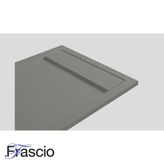FRASCIO New Tecnology Duschwanne Duschwanne - L x B: 1.600 x 700 mm, Verbundwerkstoff, Weiß - Graue, texturierte Duschwanne mit integrierter linearer Ablaufabdeckung.