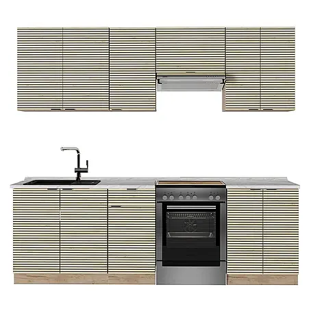Vicco  Küchenzeile Fame-Line Eiche Paneel/Goldkraft Eiche, AP Marmor