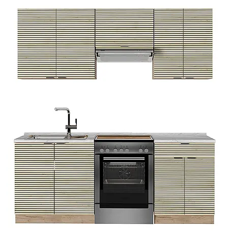Vicco  Küchenzeile Fame-Line Eiche Paneel/Goldkraft Eiche, AP Marmor
