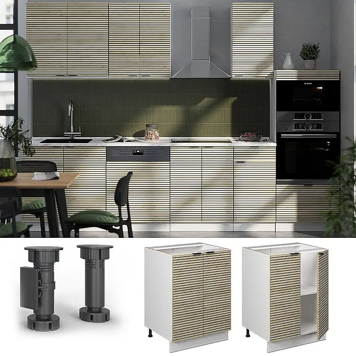 Vicco Schrankküche Fame-Line Eiche Paneel ohne Arbeitsplatte - Eiche Paneel, Unterschrank 60 cm