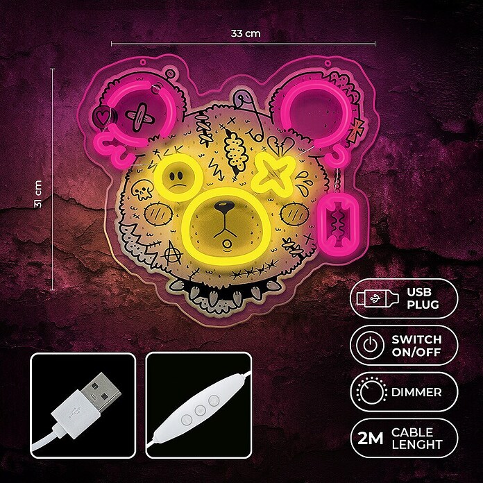 Lámpara LED decorativa Neon Punk Teddy Bear (Blanco, Oso) | BAUHAUS