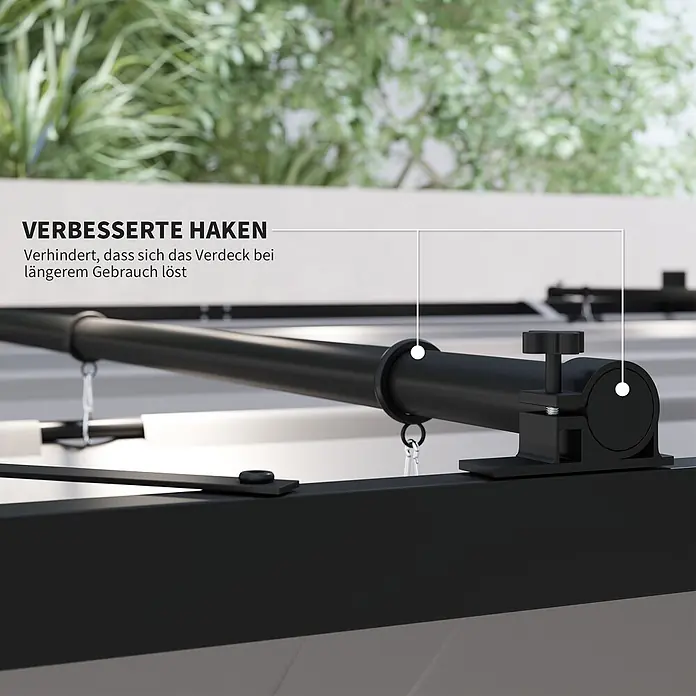 Outsunny Raffpavillon - Farbe Dach: Grau - Schwarze Haken und Klemmen sichern eine Verdeckstange, verhindern Lösen bei Gebrauch.