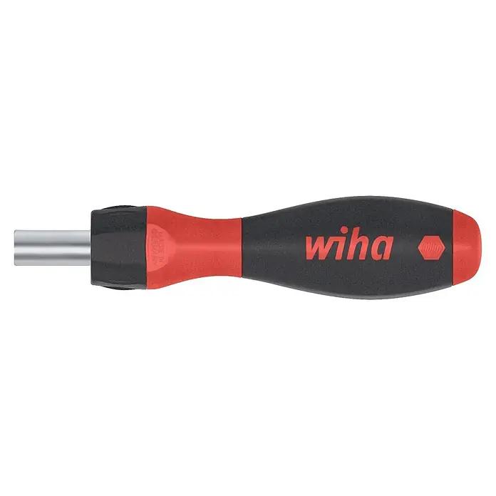 Wiha Schraubendreher mit Ratschenfunktion - ¼″ - Wiha Schraubendrehergriff mit schwarzem und rotem Griff und silbernem Schaft für austauschbare Bits.