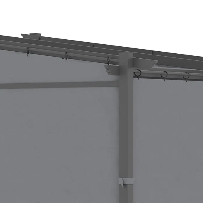 Outsunny Raffpavillon - Farbe Dach: Dunkelgrau - Graue Pergola mit Lamellendach und verstellbaren Stoffseitenwänden, aus Eckansicht gezeigt.
