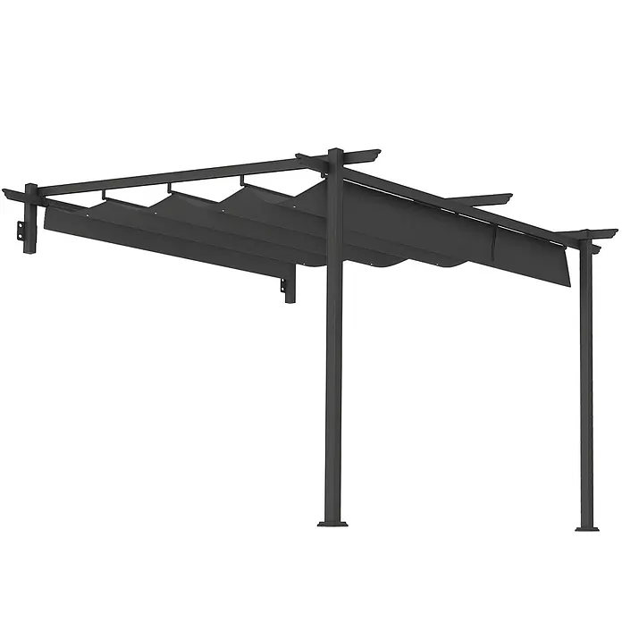 Outsunny Raffpavillon - Farbe Dach: Grau - Dunkelgraue, ausziehbare Pergola mit Metallrahmen und Stoffdach.