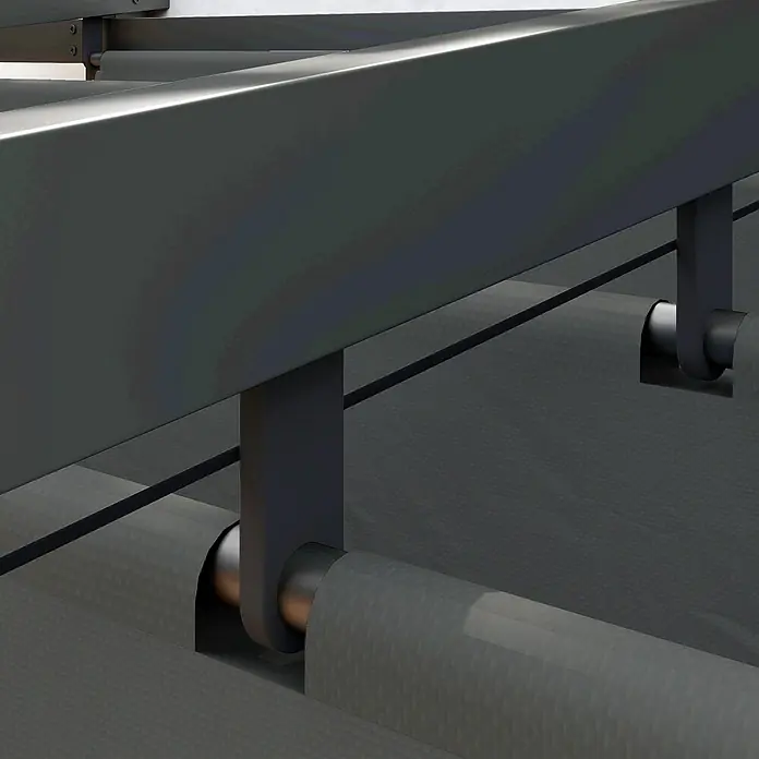 Outsunny Raffpavillon - Farbe Dach: Grau - Dunkelgraues industrielles Rollenfördersystem mit strukturierten Bändern und Metallrahmen.
