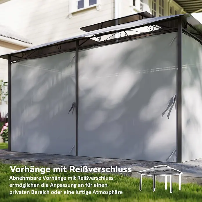 Outsunny Standard-Pavillon - Farbe Gestell: Dunkelgrau, Stahl - Graue, durchscheinende Seitenwände mit Reißverschluss für ein Gartenpavillon, bieten Privatsphäre oder eine luftige Atmosphäre.