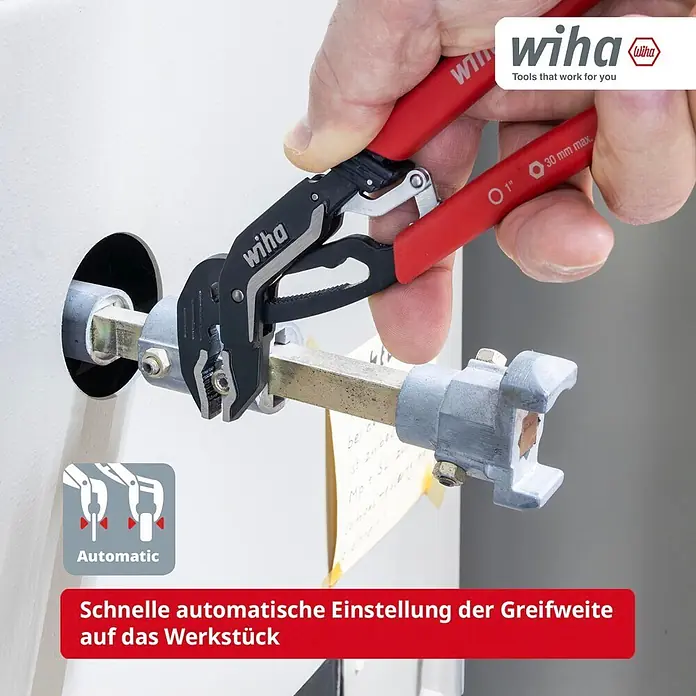 Wiha Wasserpumpenzange Quickfix Classic - Länge: 180 mm - Rote und schwarze Wiha Automatik-Wasserpumpenzange passt sich automatisch dem Werkstück an.