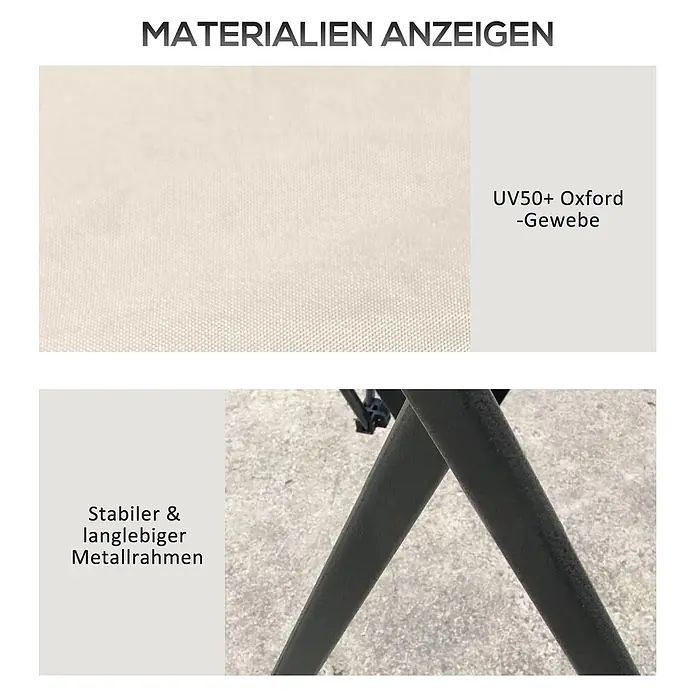Outsunny Standard-Pavillon - Farbe Gestell: Schwarz, Metall - Nahaufnahme von UV50+ Oxford-Gewebe und stabilem Metallrahmen, die Produktmaterialien zeigen.