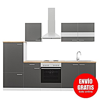 Respekta Composición de cocina Malia (Ancho: 270 cm, Gris, Con electrodomésticos, Decoración encimera: Efecto madera, Volumen horno: 58 l)