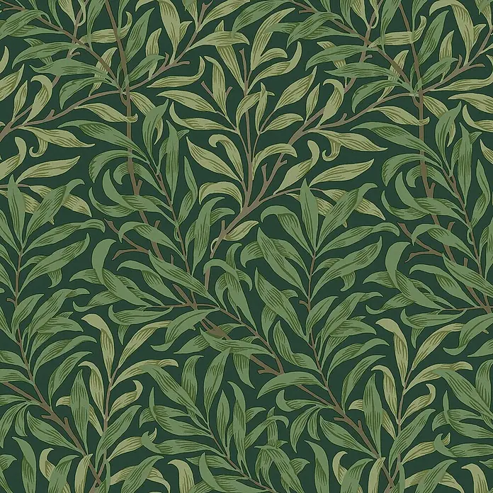 William Morris At Home Vliestapete Weidenzweig - Grün, Floral, 1.000 x 52 cm - Wiederholendes Muster aus sich windenden grünen Weidenblättern und -zweigen in verschiedenen Grüntönen.