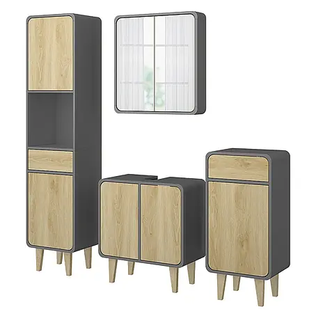 Vicco  Badmöbel-Set Arla Anthrazit/Eiche 4 Teile